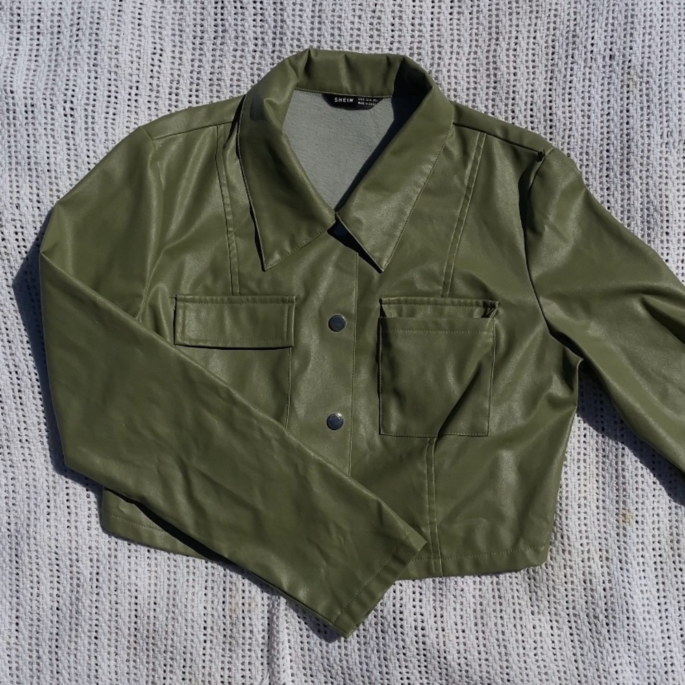 SHEIN Sage Green Faux Leather Jacket